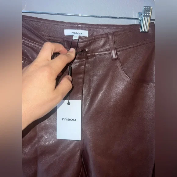 NWT MIAOU JUNIOR PANT IN BROWN VEGAN LEATHER XS - Picture 5 of 8